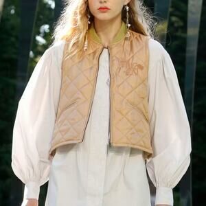 Ulla Johnson Quilted Silk Luca Vest Sleeveless Floral Embroidered Zip Up Size S